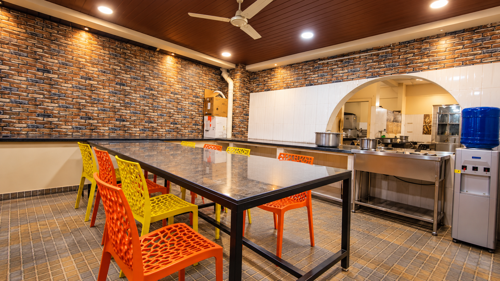 Modern cafeteria dining area at Tulasi Men's PG
